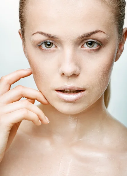 Portrait of beautiful young woman with drops of water — Stock Photo, Image