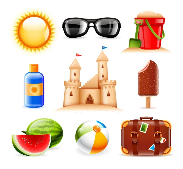 Iconos de verano y playa — Vector de stock