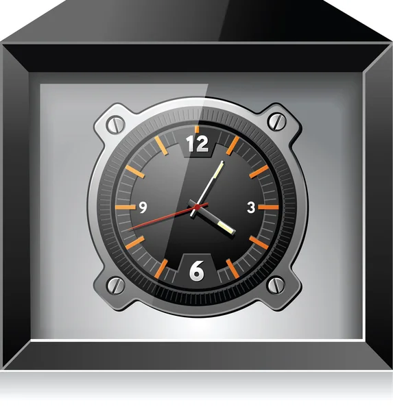 Reloj analógico retro en caja negra, vector detallado — Vector de stock