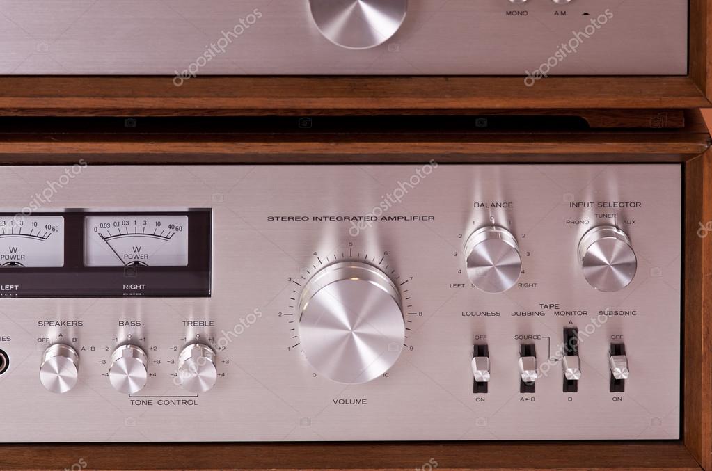 Vintage Hi Fi Stereo Amplifier In Wooden Cabinet Stock Photo