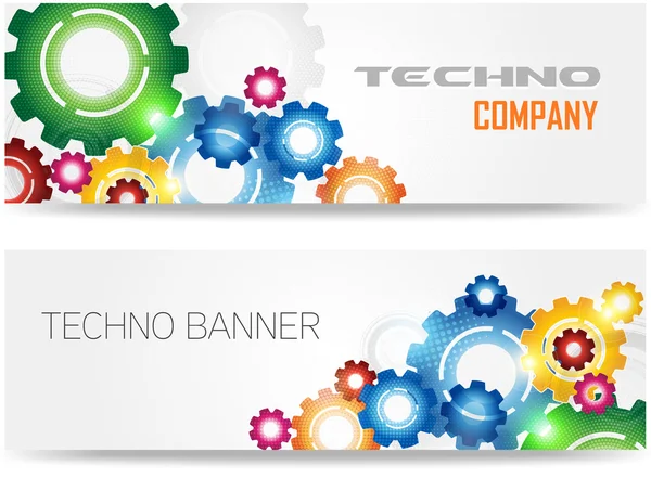Tecnología Coloridos engranajes Banner — Vector de stock
