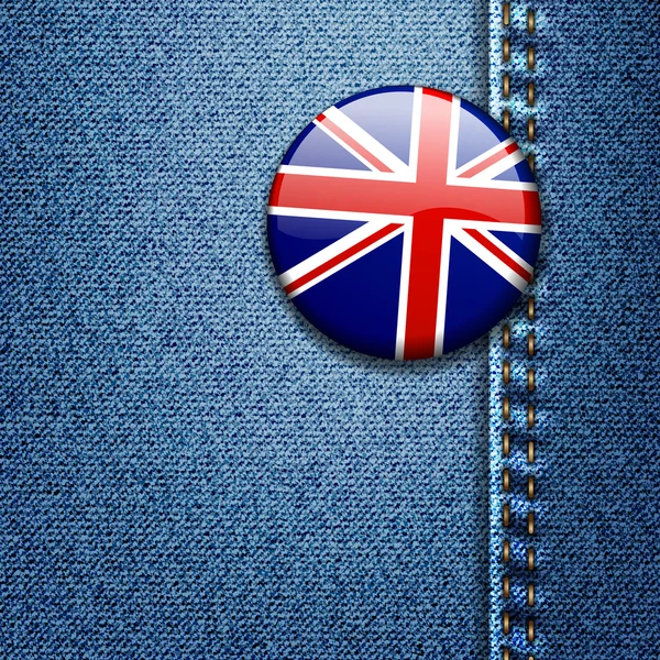 Velká Británie Britská vlajka odznak na denim tkanina textury — Stockový vektor