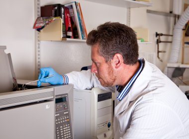 Scientist performs chromatograph mirror test clipart