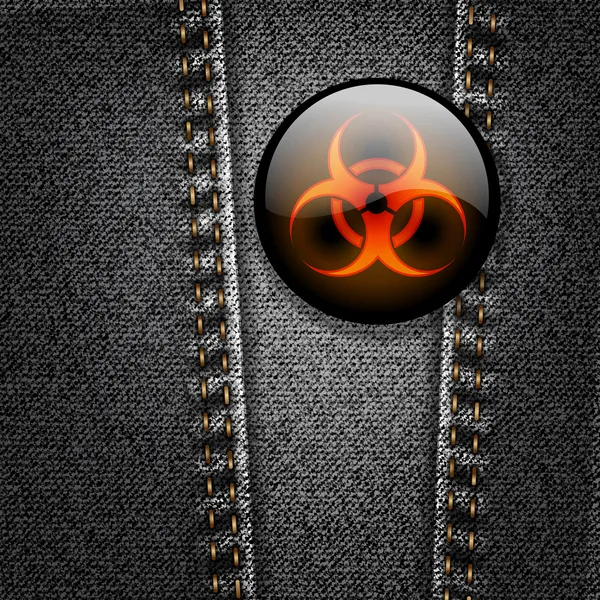 Biohazard-Plakette auf schwarzem Jeansvektor — Stockvektor