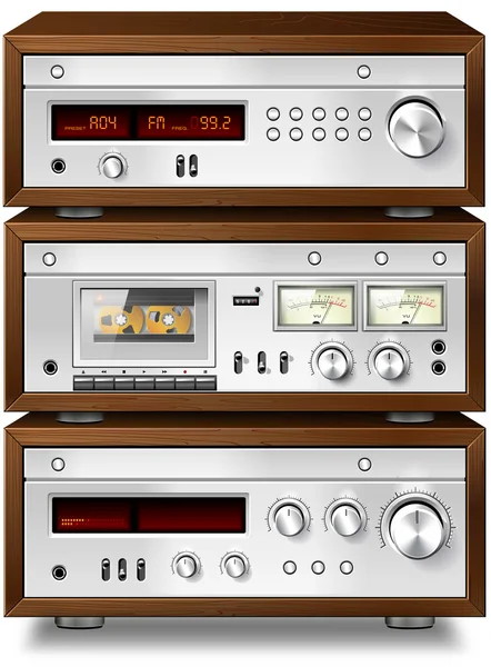 Cubierta de casete compacta de audio estéreo de música analógica con amplificador a —  Fotos de Stock