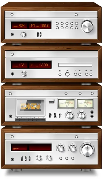 复古立体声盒式磁带卡座录音机 cd 播放机调谐器放大器 — 图库照片
