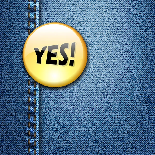 Badge colorato luminoso con parola SI! su tessuto denim Texture — Vettoriale Stock