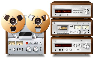 Analog müzik vintage stereo ses bileşenleri raf