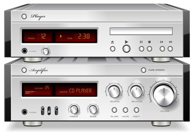 müzik stereo ses CD'sini cd çalar ile amplifikatör raf ve