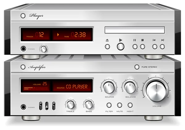 Μουσική στερεοφωνικού ήχου compact disc cd player με ve ράφι ενισχυτή — Διανυσματικό Αρχείο