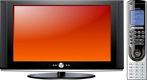 Современный плоский плазменный ЖК-телевизор с пультом дистанционного управления — стоковое фото