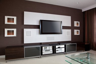 modern ev sinema odası iç düz ekran tv