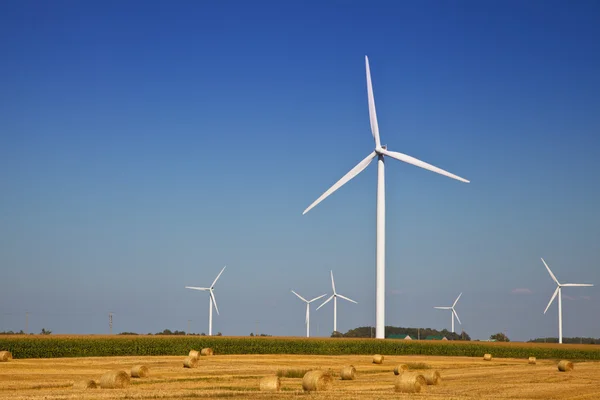 Větrná turbína na poli farmář — Stock fotografie