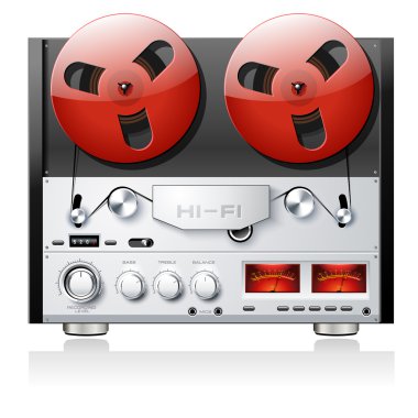 Vintage açmak reel analog stereo kaset çalar çalar kaydedici detaylı vektör
