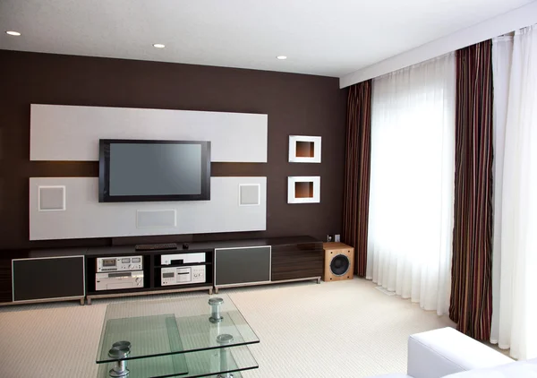 Moderno Home Theater Camera Interno con TV a schermo piatto — Foto Stock