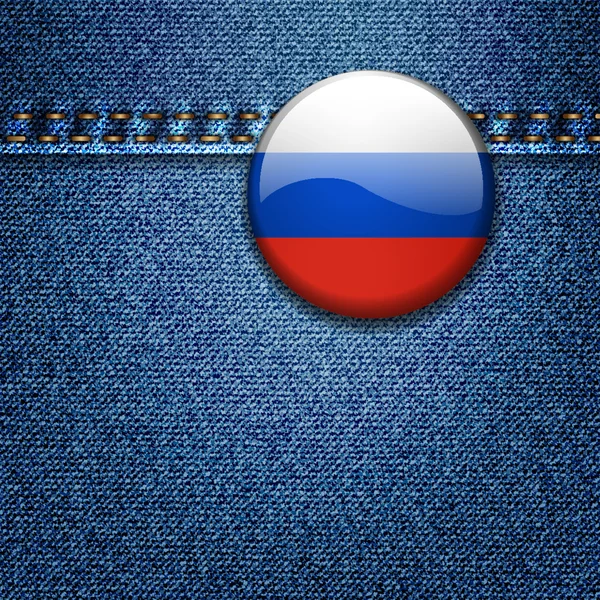 Russian Flag Badge on Denim Fabric Texture — Stock Vector