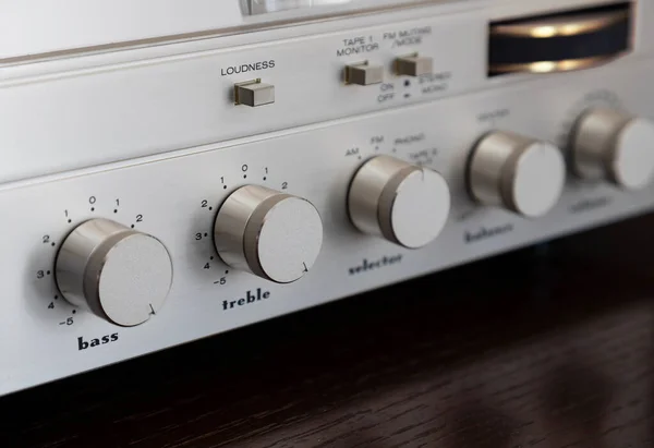 Vintage Stereo Receiver Component Front Panel Controls Closeu — Stock Photo, Image