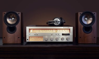 Klasik Ses Bileşenleri Sistemi Stereo Alıcısı, Sıcak ölçekli Ön panel ve VU metre arka far, Üst ve Hoparlörlerde kulaklıklar