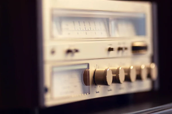 Vintage Stereo Receiver Metal Front Panel Controls Close Dof — Stockfoto