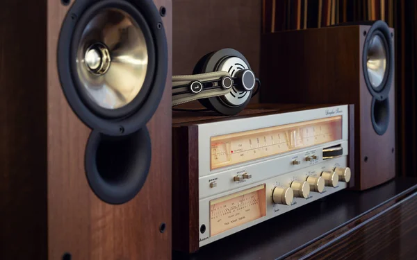 Vintage Audio Components System Stereo Receiver Přední Panel Teplou Stupnicí — Stock fotografie