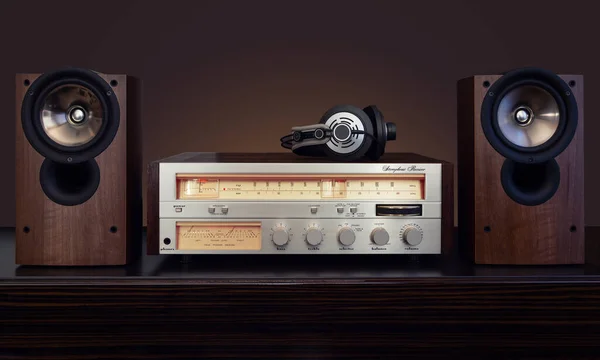 Sistema Componentes Audio Vintage Receptor Estéreo Panel Frontal Con Luz — Foto de Stock