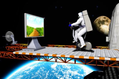 astronot egzersiz bisiklet üzerinde