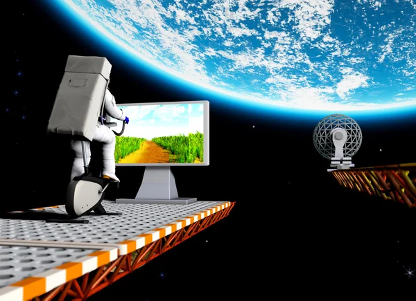 astronot egzersiz bisiklet üzerinde