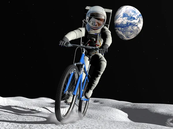 Ο αστροναύτης σε ένα ποδήλατο Royalty Free Εικόνες Αρχείου