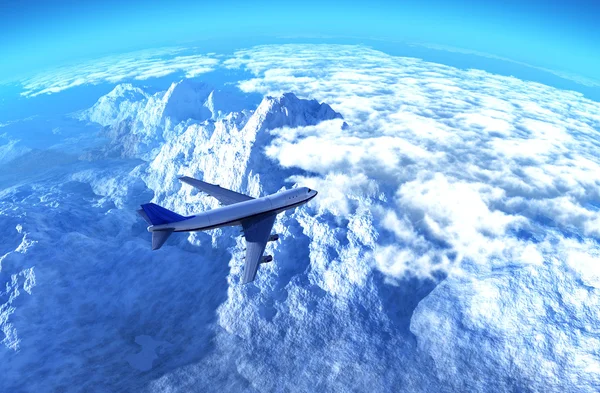 O avião sobre montanhas — Fotografia de Stock