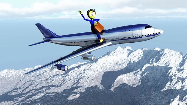 The little man and the plane — Stock Photo, Image