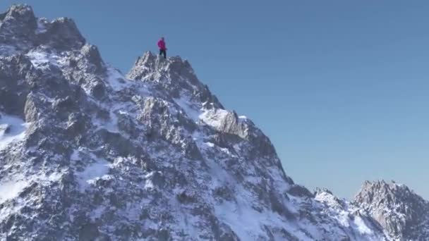 Personen på bergets topp — Stockvideo