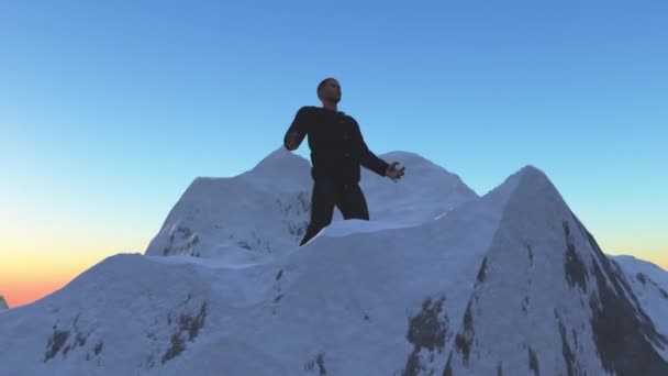 La persona en la cima de la montaña — Vídeo de stock