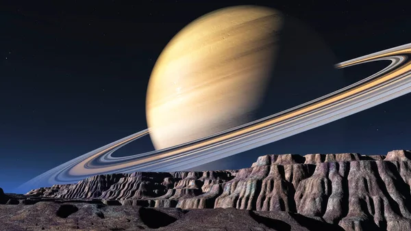 Kép Holdon Saturn Illusztráció Stock Kép