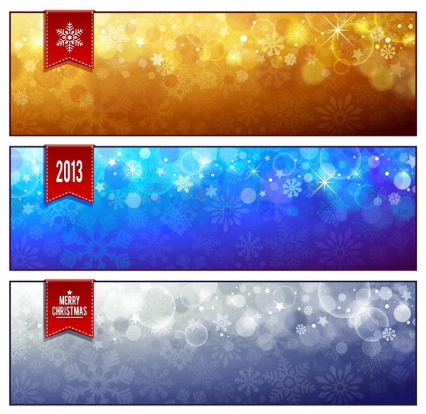 Set of horizontal luminous Christmas banners — Stock Vector