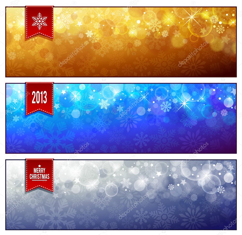 Set of horizontal luminous Christmas banners