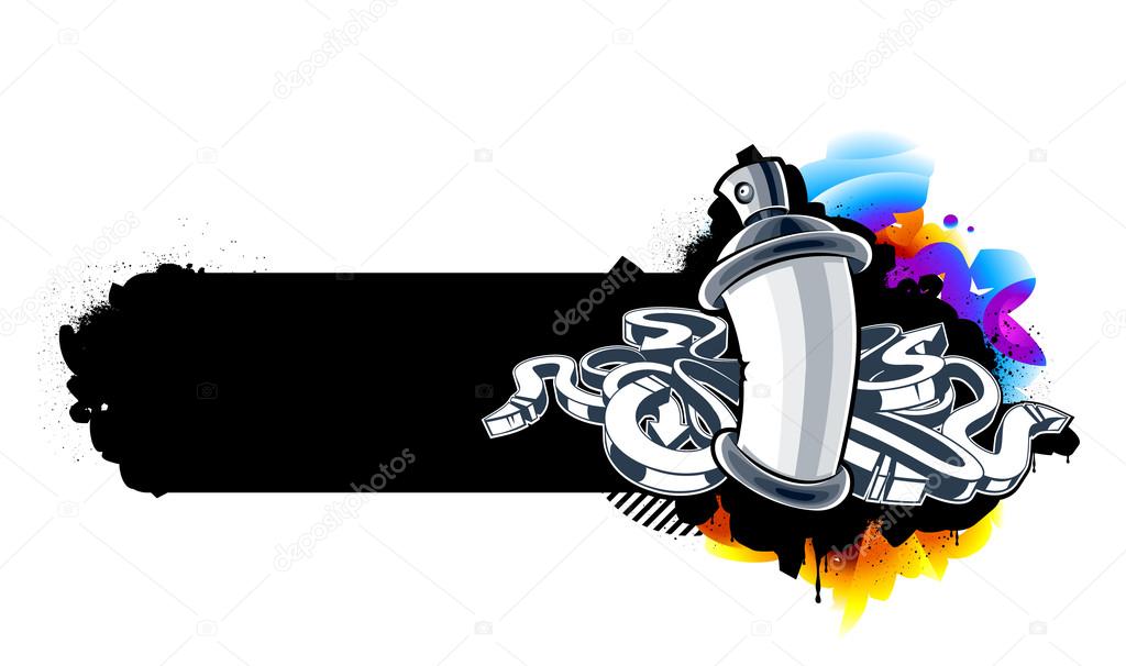 Graffiti image of can with arrows. Horizontal banner. Vector illustration