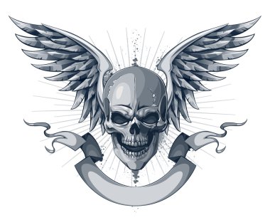 Skull with wings, ribbon and place for your text clipart