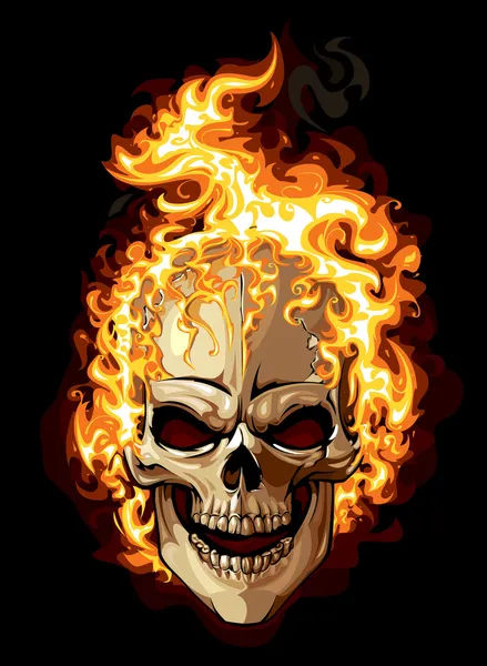 Icono del cráneo de oro. tatuaje ornamento fuego — Archivo Imágenes Vectoriales
