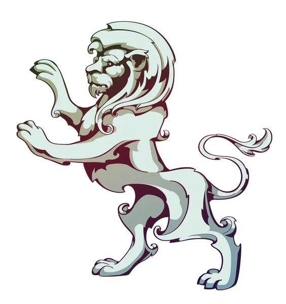 Ilustración de un león heráldico rampante en las patas traseras — Vector de stock