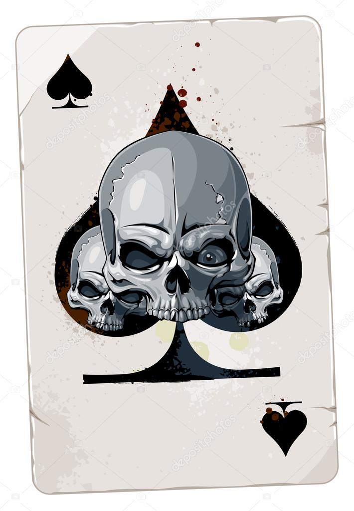 the ace card with abstract heart skull