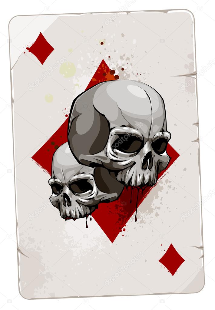 the ace card with abstract heart skull