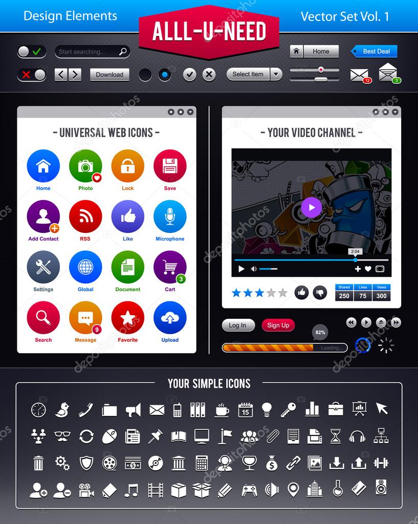 Conceptual picture of gadgets, icons, networks, . Vector illustration.