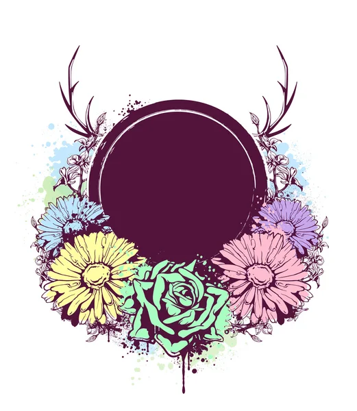 Grunge fond vectoriel avec des fleurs. Place pour le texte — Image vectorielle