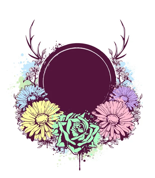 Grunge vector fondo con flores. Lugar para el texto — Archivo Imágenes Vectoriales