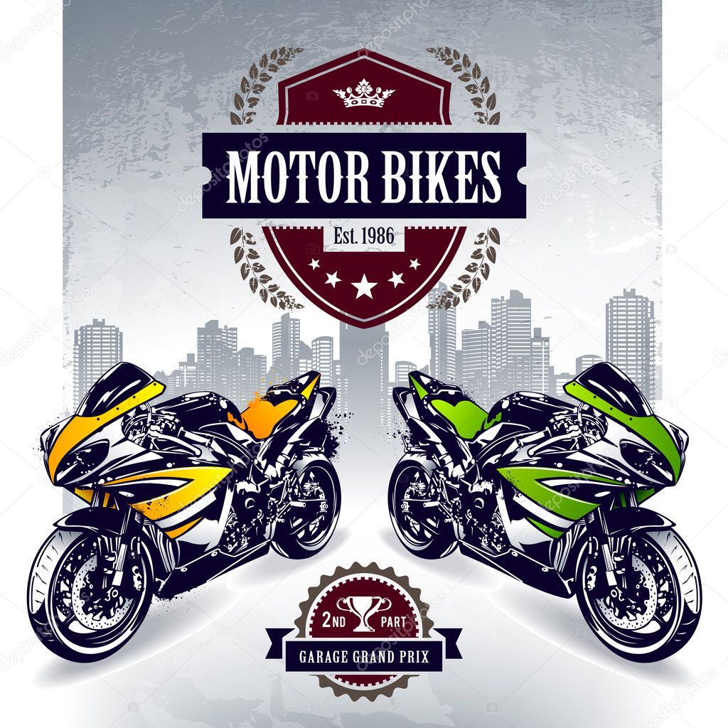Two sport bikes on city background