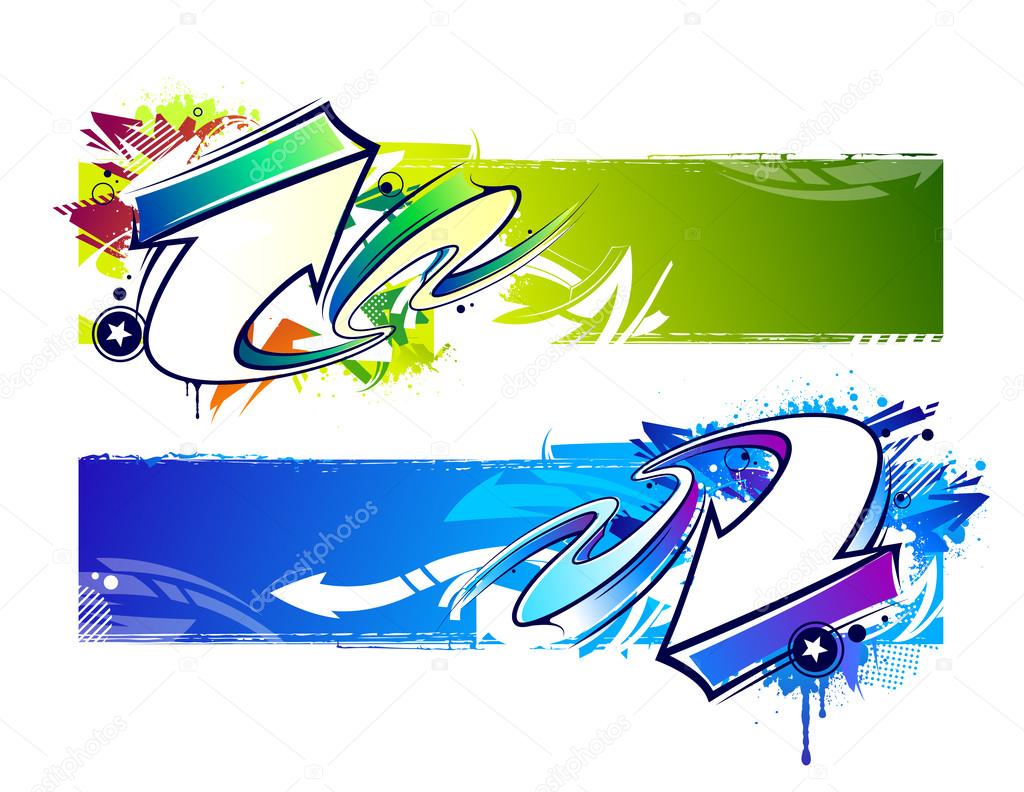 Two abstract graffiti banners