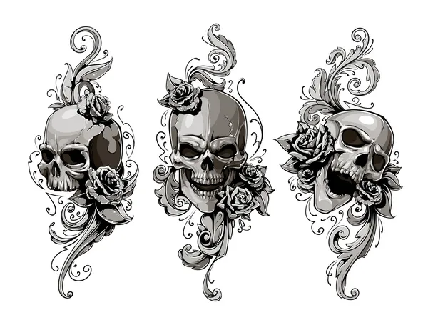 Calaveras con motivos florales — Vector de stock