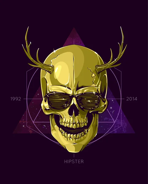 Hipster skull with horns — Stock Vector