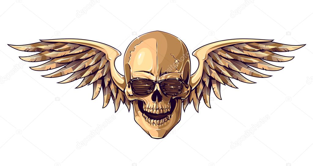 Hipster skull with wings