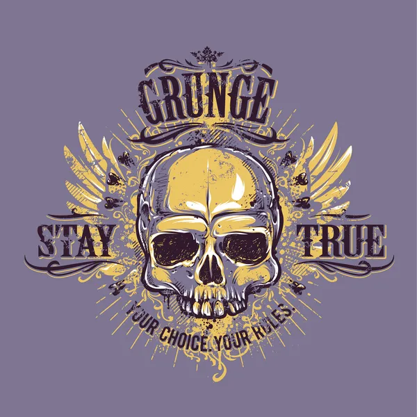 Cranio grunge con ali — Vettoriale Stock